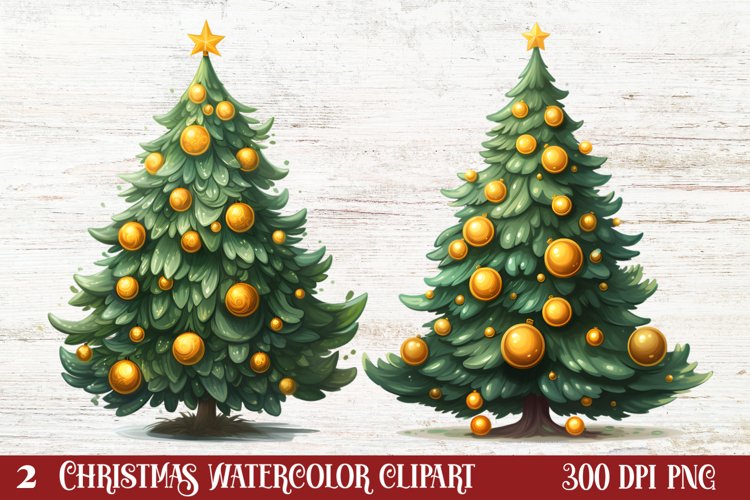 Watercolor Christmas tree clipart, Christmas tree Clipart example image 1