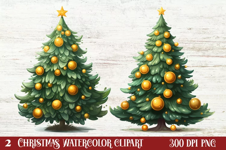 Watercolor Christmas tree clipart, Christmas tree Clipart