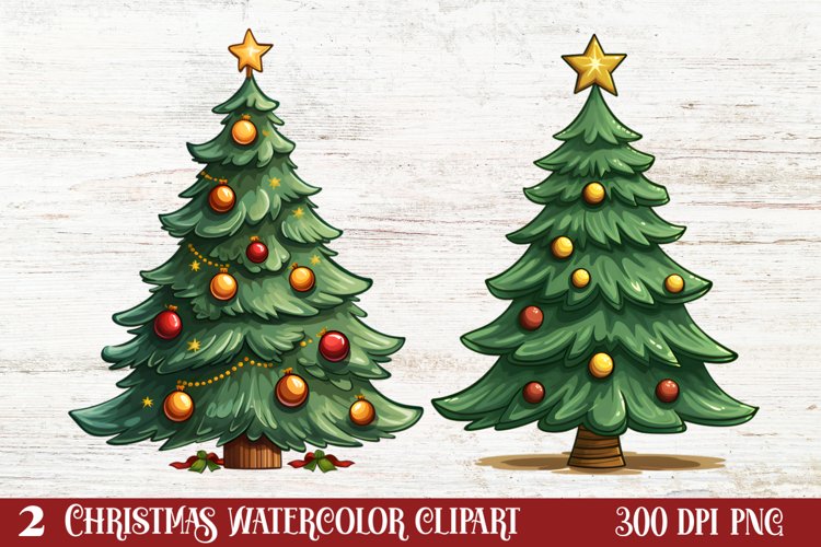 Watercolor Christmas tree clipart, Christmas tree Clipart example image 1