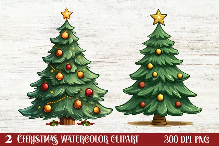 Watercolor Christmas tree clipart, Christmas tree Clipart