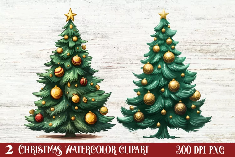 Watercolor Christmas tree clipart, Christmas tree Clipart