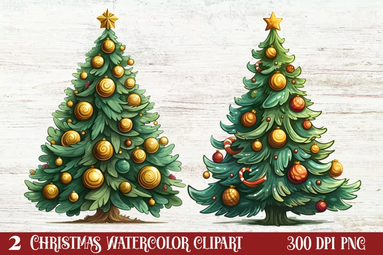 Watercolor Christmas tree clipart, Christmas tree Clipart