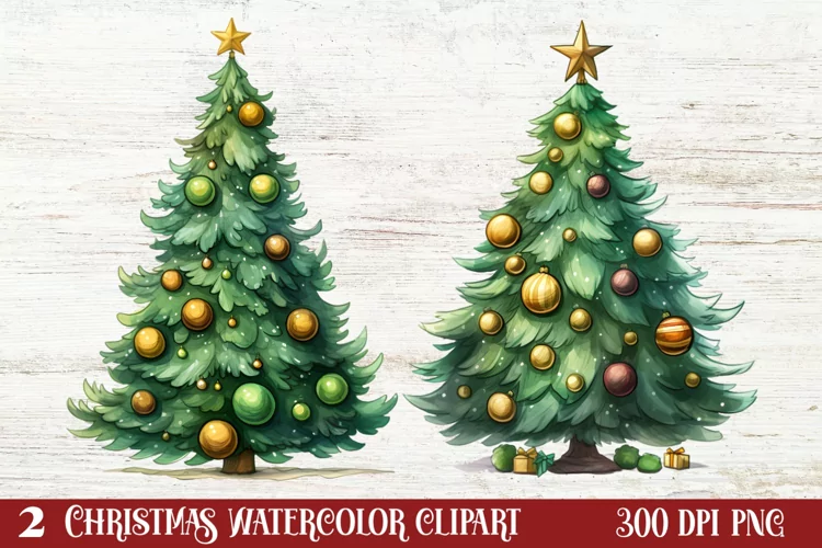 Watercolor Christmas tree clipart, Christmas tree Clipart