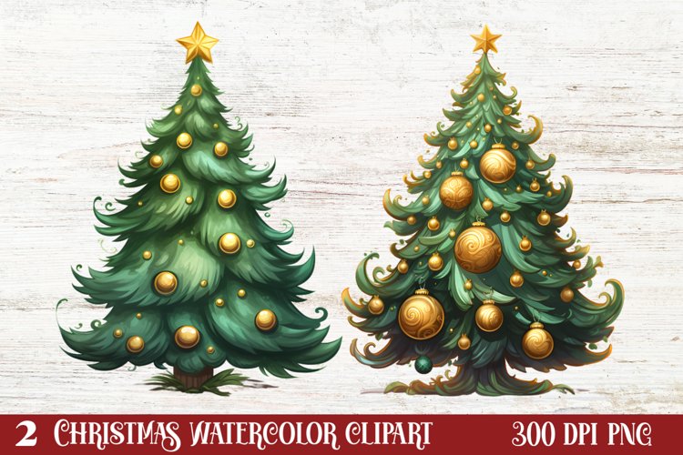 Watercolor Christmas tree clipart, Christmas tree Clipart example image 1