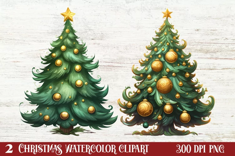 Watercolor Christmas tree clipart, Christmas tree Clipart
