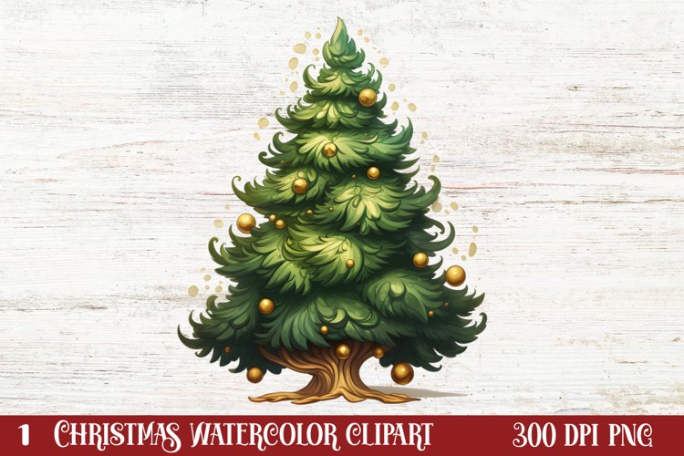 Watercolor Christmas tree clipart, Christmas tree Clipart example image 1