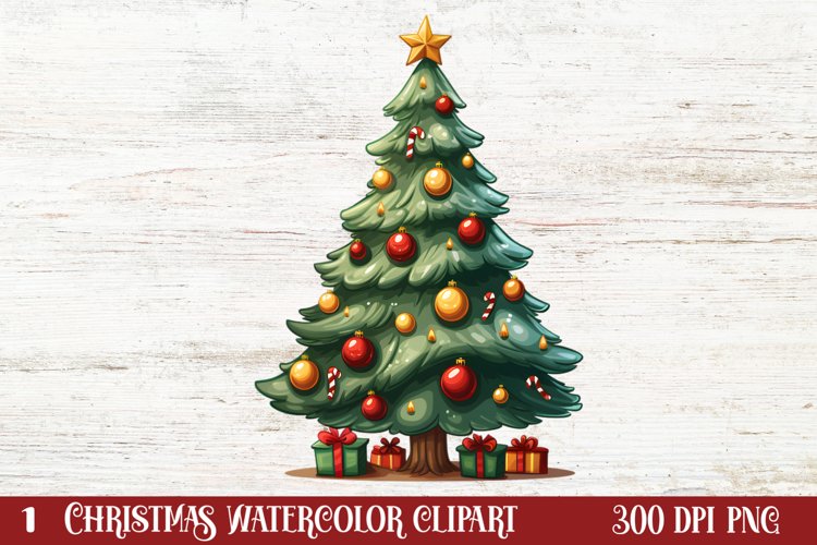 Watercolor Christmas tree clipart, Christmas tree Clipart example image 1