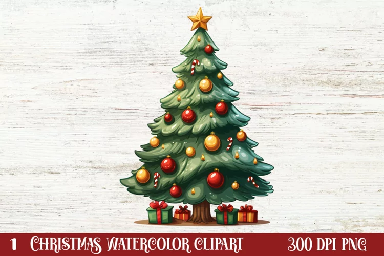 Watercolor Christmas tree clipart, Christmas tree Clipart