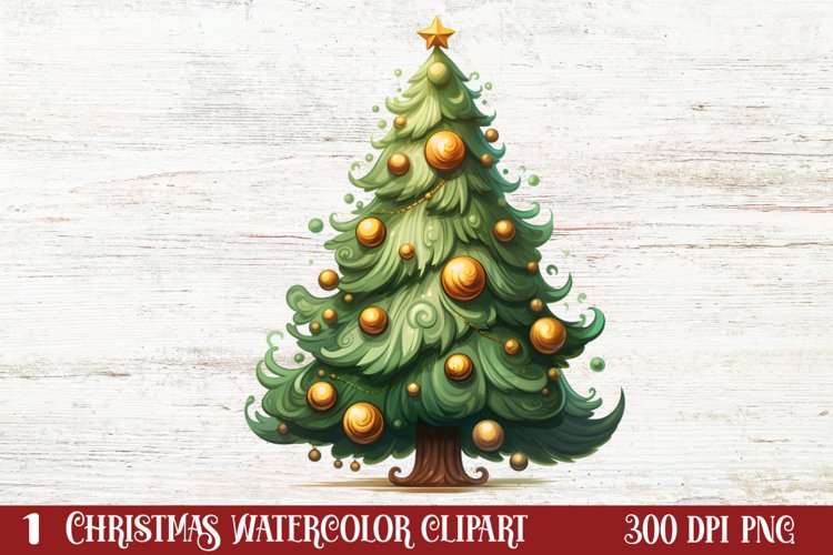 Watercolor Christmas tree clipart, Christmas tree Clipart example image 1