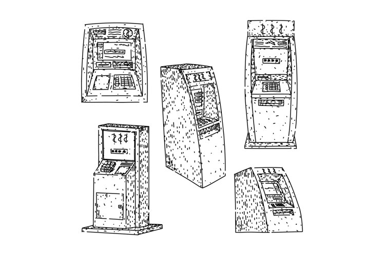 atm machine set sketch hand drawn (6557144)