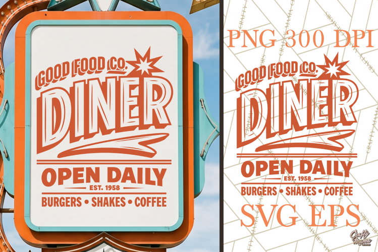 Retro Atomic Age Diner SVG PNG Mid Century Sign