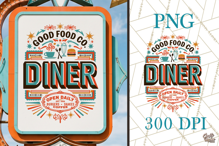 Retro Atomic Age Diner 1950s PNG