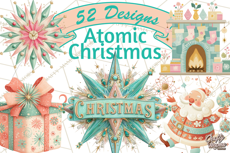 Atomic Christmas PNG Clipart, Retro Holiday Art Cllip Art