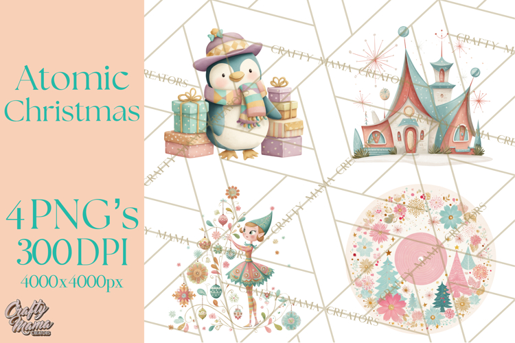 Atomic Christmas PNG Clipart, Retro Holiday Art Cllip Art