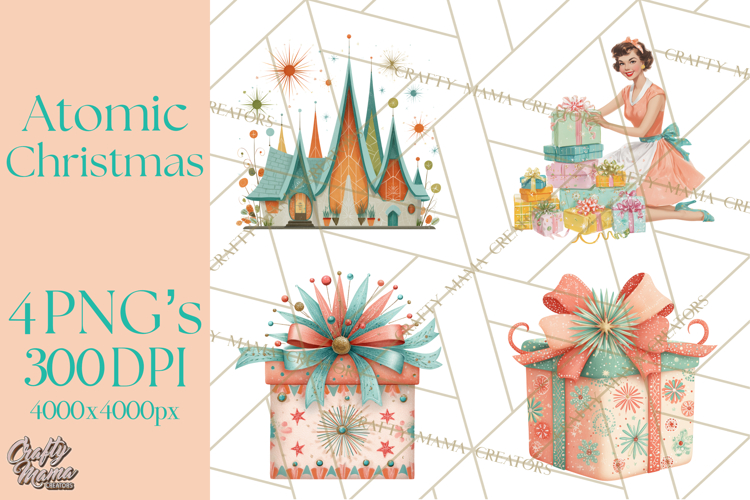 Atomic Christmas PNG Clipart, Retro Holiday Art Cllip Art