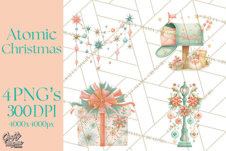 Atomic Christmas PNG Clipart, Retro Holiday Art Cllip Art