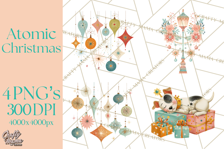 Atomic Christmas PNG Clipart, Retro Holiday Art Cllip Art