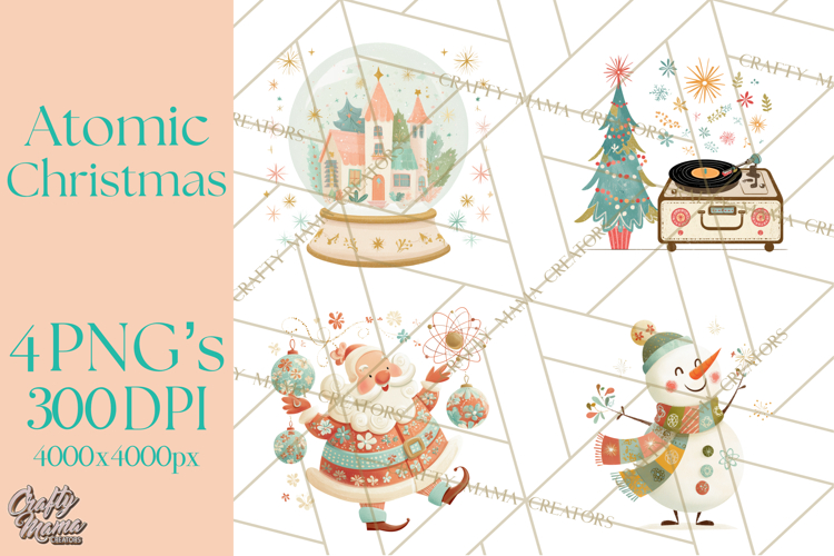 Atomic Christmas PNG Clipart, Retro Holiday Art Cllip Art