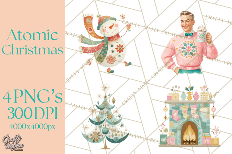 Atomic Christmas PNG Clipart, Retro Holiday Art Cllip Art