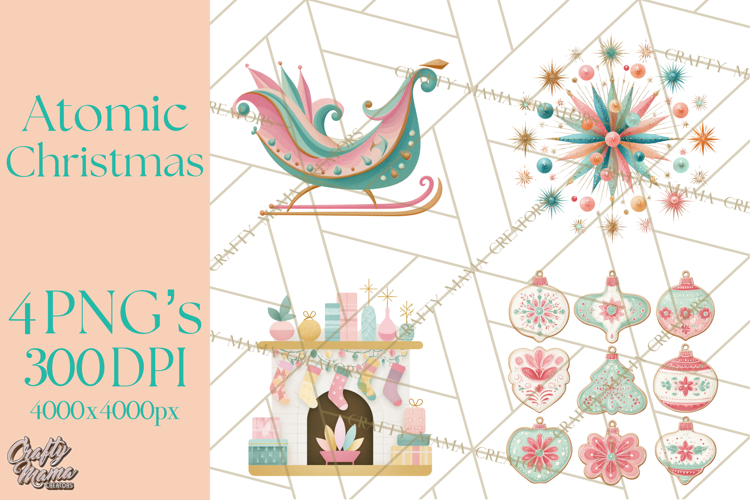 Atomic Christmas PNG Clipart, Retro Holiday Art Cllip Art