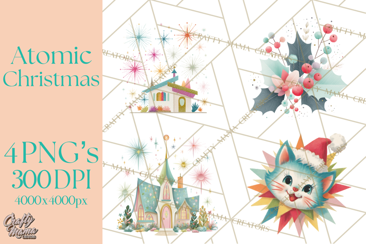 Atomic Christmas PNG Clipart, Retro Holiday Art Cllip Art