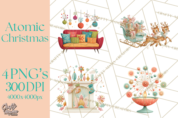 Atomic Christmas PNG Clipart, Retro Holiday Art Cllip Art