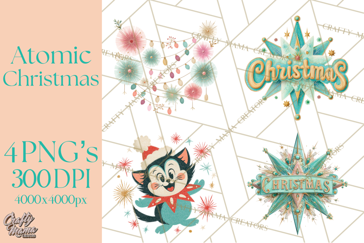 Atomic Christmas PNG Clipart, Retro Holiday Art Cllip Art