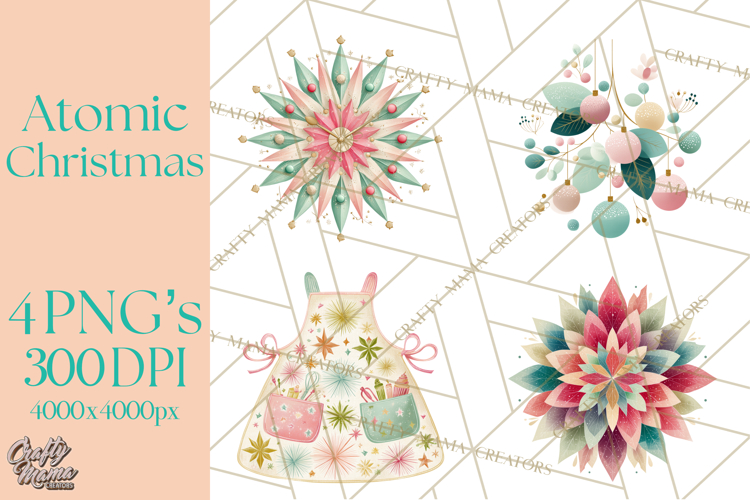 Atomic Christmas PNG Clipart, Retro Holiday Art Cllip Art