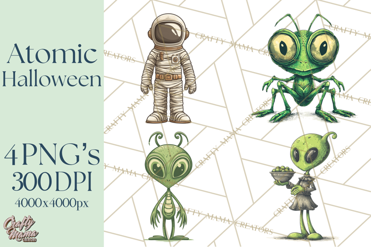 Retro Sci Fi Halloween Clipart PNG Vintage Spooky Art