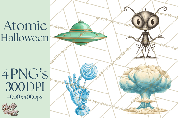 Retro Sci Fi Halloween Clipart PNG Vintage Spooky Art