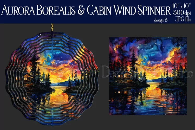 Wind Spinner, Aurora Borealis Wind Spinner, Cabin on Lake 5