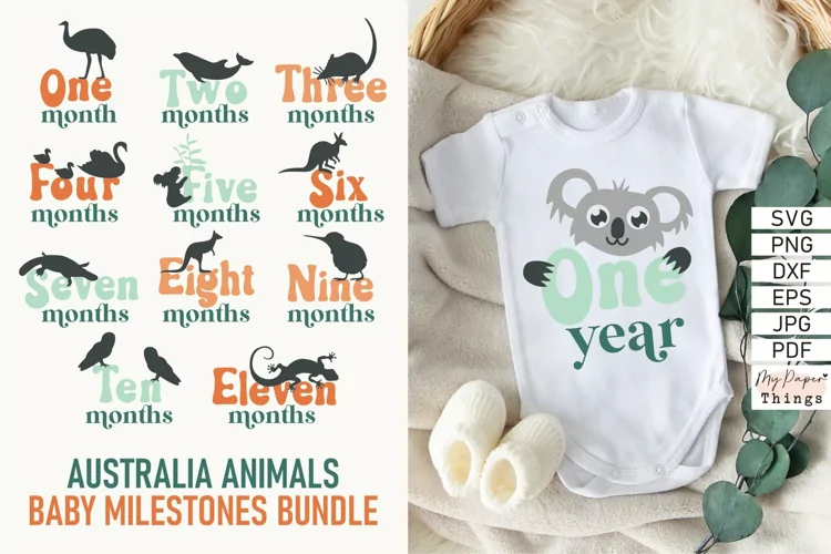 Australia Animals Baby Monthly Milestones SVG