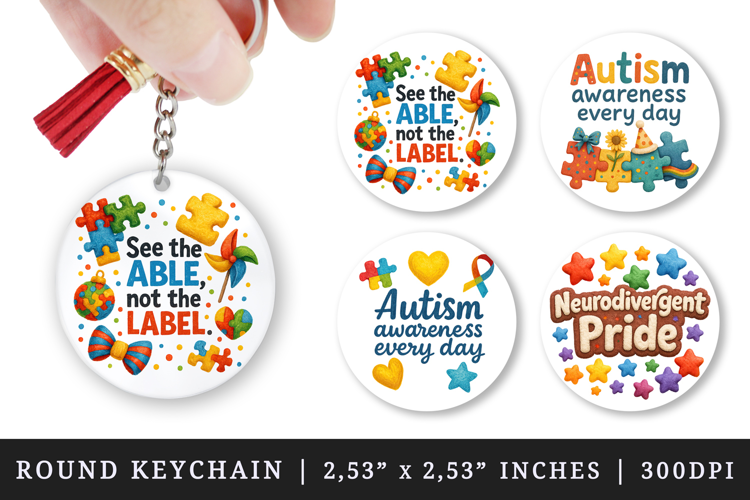 Autism Awareness round keychain pintable sublimation design