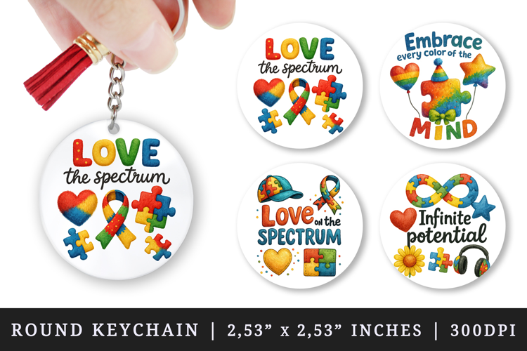 Autism Awareness round keychain pintable sublimation design
