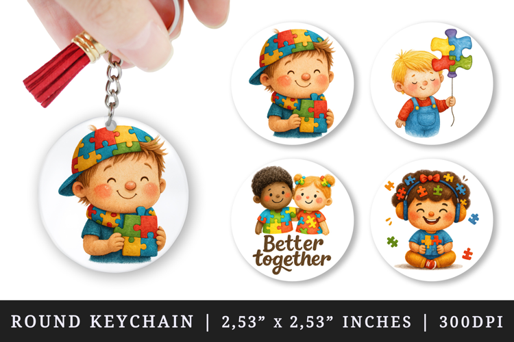 Autism Awareness round keychain pintable sublimation design