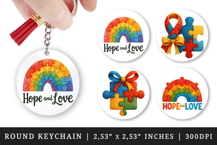 Autism Awareness round keychain pintable sublimation design