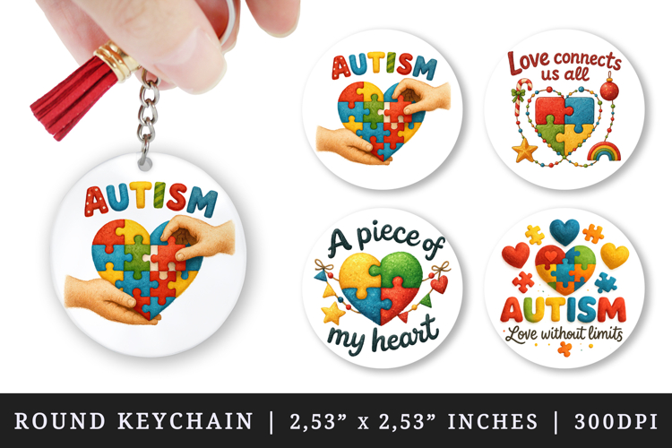 Autism Awareness round keychain pintable sublimation design