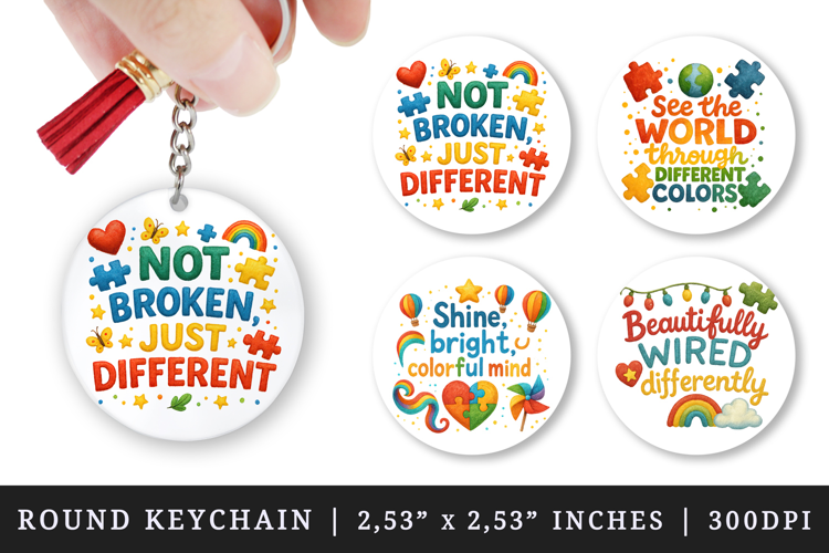 Autism Awareness round keychain pintable sublimation design
