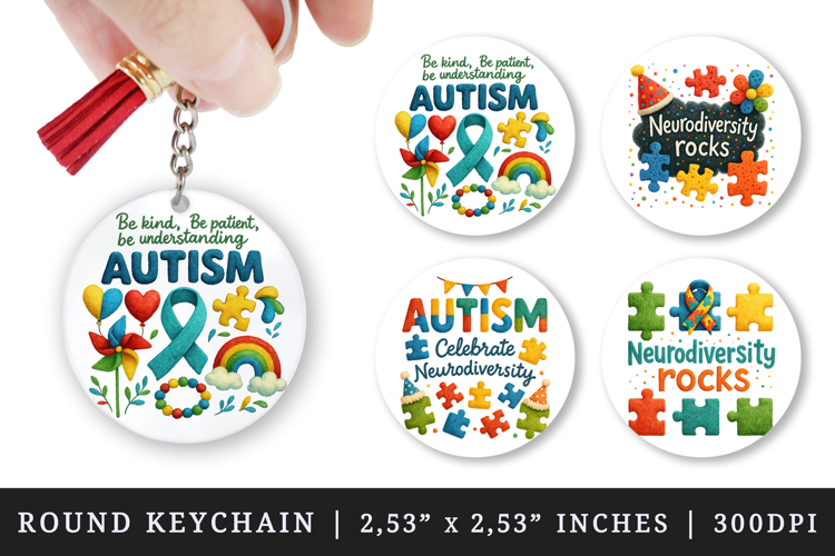 Autism Awareness round keychain pintable sublimation design