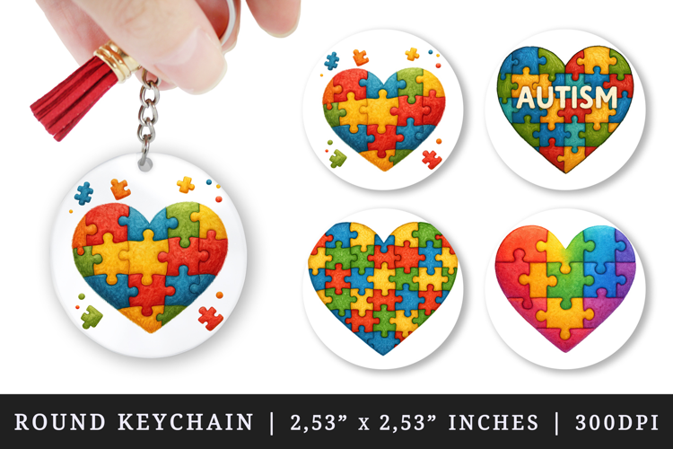 Autism Awareness round keychain pintable sublimation design