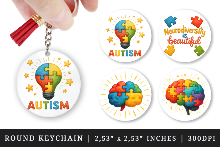 Autism Awareness round keychain pintable sublimation design