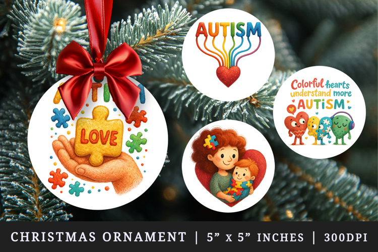 Autism Awareness round ornaments sublimation design