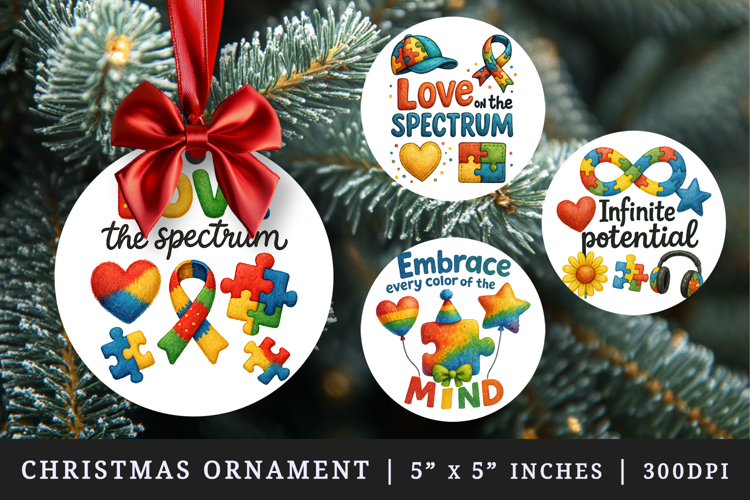 Autism Awareness round ornaments sublimation design