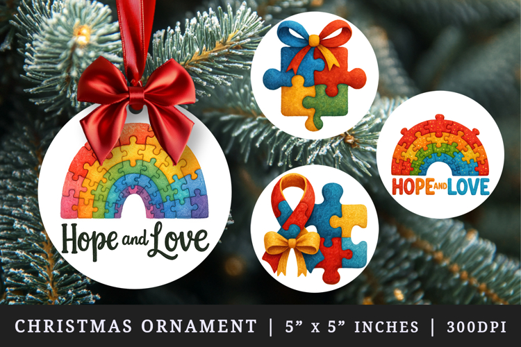 Autism Awareness round ornaments sublimation design