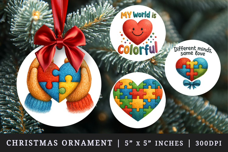 Autism Awareness round ornaments sublimation design