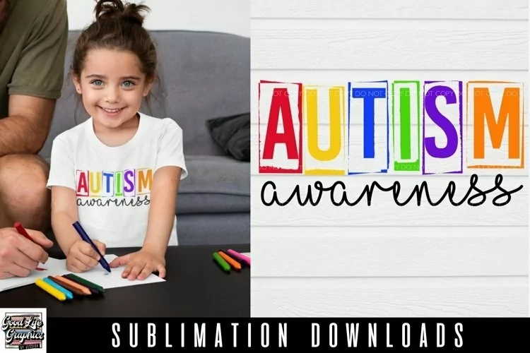 Autism Awareness Rainbow Colored Sublimation Design