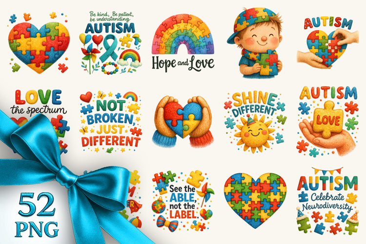 Autism Awareness clipart printable sublimation bundle png