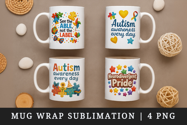 Autism Awareness mug wrap printable sublimation design