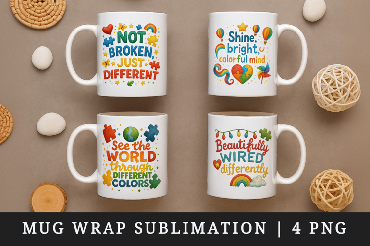 Autism Awareness mug wrap printable sublimation design