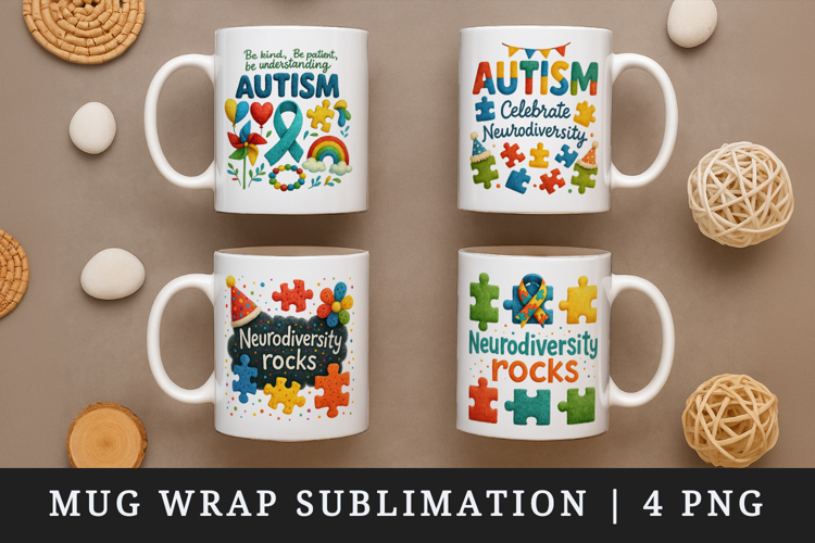 Autism Awareness mug wrap printable sublimation design